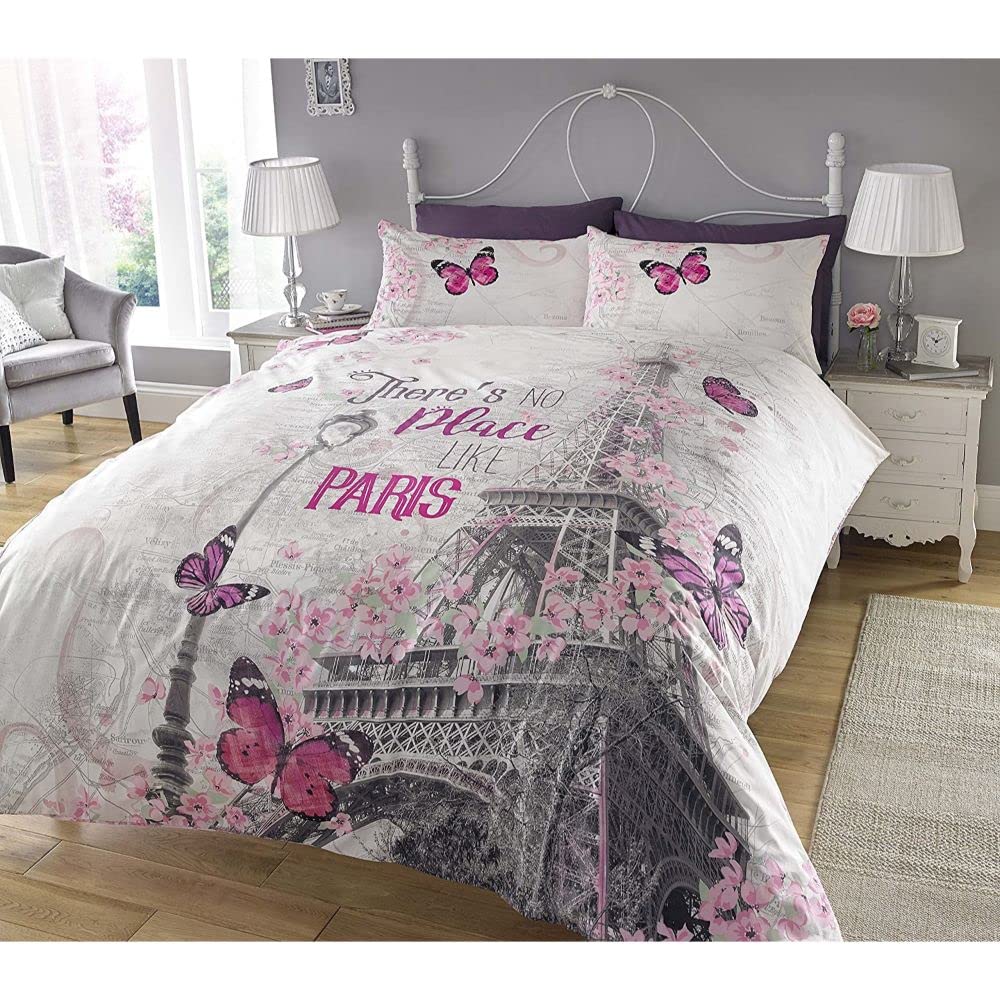 Sleepdown New Paris Romance Duvet Cover & Pillowcase Set Bedding Digital Print Quilt Case Bedding Bedroom Daybed (Double)