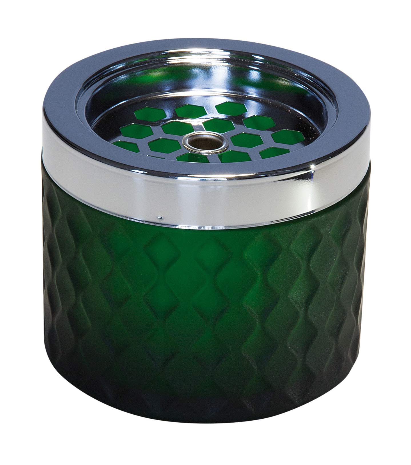 APS 562 Metal Chrome-Plated Matt Glass Ashtray, Diameter 9.5 cm, Dark Green