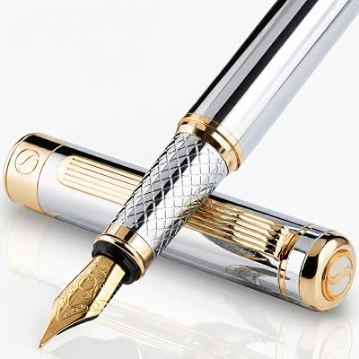 Scriveiner Silver Chrome Fountain Pen with Schmidt Gilded Broad Nib