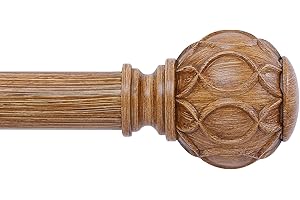 HTZON Wood Curtain Rods 48 to 84 Inch,1 Inch Adjustable Curtain Rod,Netted Wooden Window Curtains Rods,Farmhouse Rustic Heavy Duty Curtain Rods,Brown Wood Grain Decorative Single Drapery Rods 36-88"