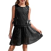 Haloumoning Girls Sequin Skirt Set Kids Sparkly Tank Tops and Flowy A-Line Skirts Skorts Cute Summer Outfits 5-14 Years