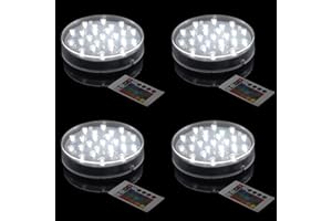 LARDUX Pack of 4 LED Lights Base with Remote - 6-inch Round Lights Display Stand for Effiel Tower Vase Crystal Glass Art LED Pedestal Base - Charging USB or Battery Powered