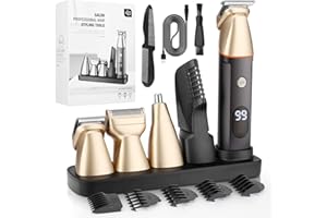 QREEYX Mens Beard Trimmer 5 in 1 Cordless Hair Trimmer Kit, Waterproof Electric Nose Hair Trimmer Mustache Trimmer Body Shaver Grooming Kit, USB Rechargeable and LED Display Hair Cutting Kit…