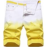 Enrica Men's Casual Printed Regular Fit Ripped Denim Shorts