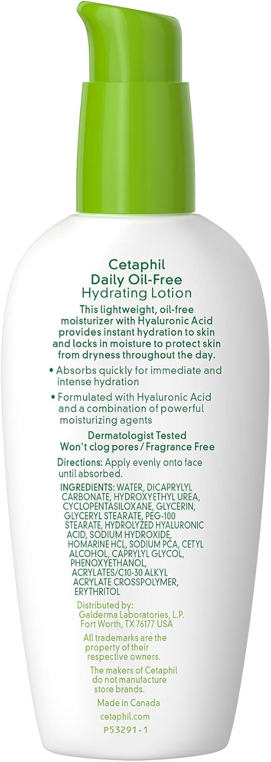 Cetaphil Daily Oil-Free Hydrating Lotion with Hyaluronic Acid, 3.0 Fluid Ounce : Beauty