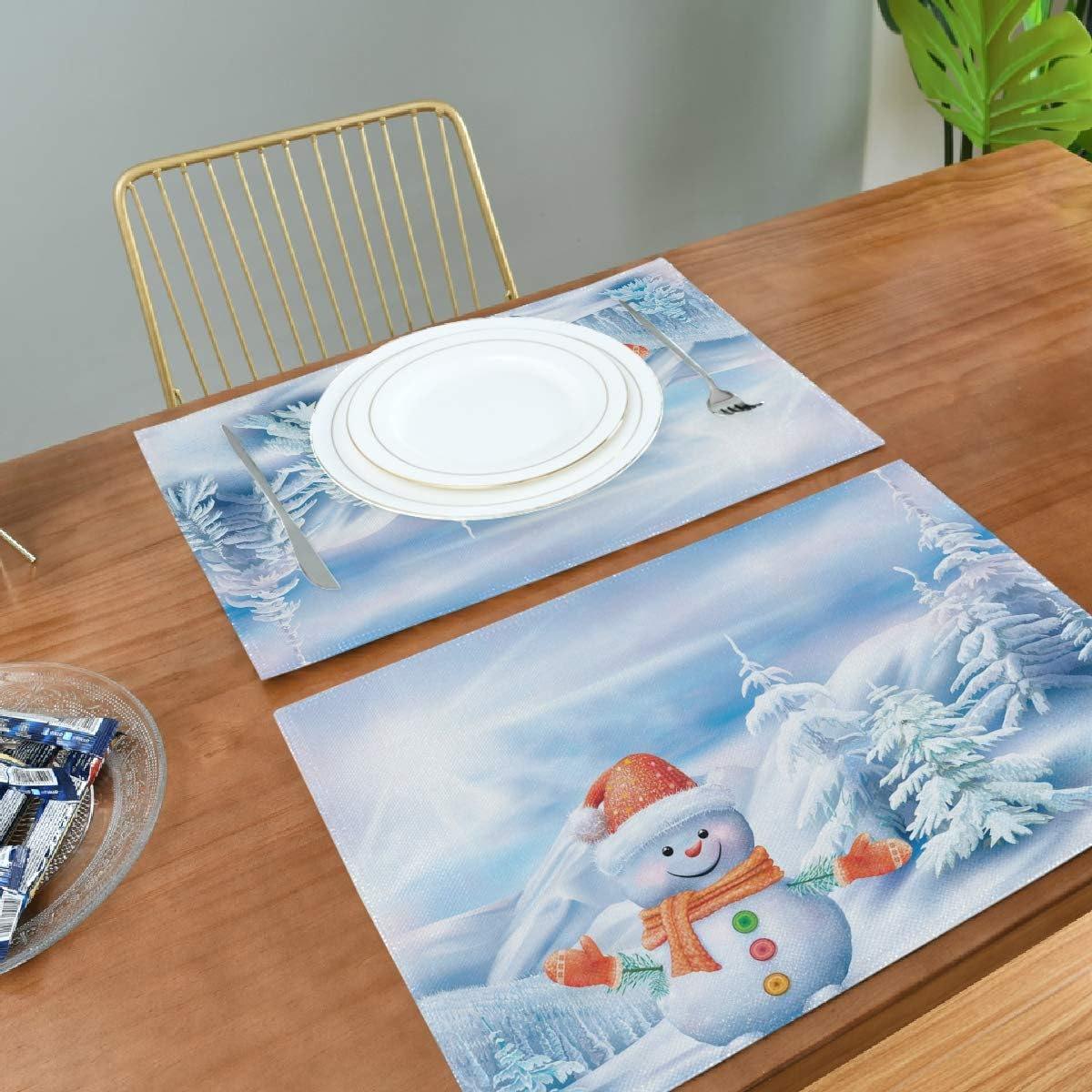 ALAZA Christmas Placemats Set of 1, Snowman Placemats for