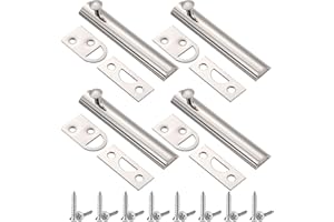 Lothee 4 Pcs Solid Brass Surface Bolt Door Slide Bolt Door Latches for Top of Slide Latch Lock(3",Silver)