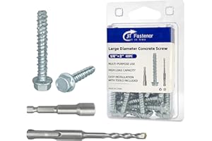 JIT FASTENER 1/4" x 2" Zinc Plated Large Diameter Concrete Screws with Allen Hex Bit Socket and Drill Bit, Use for Secure Anchoring to Masonry, Brick or Block (40-Pack)