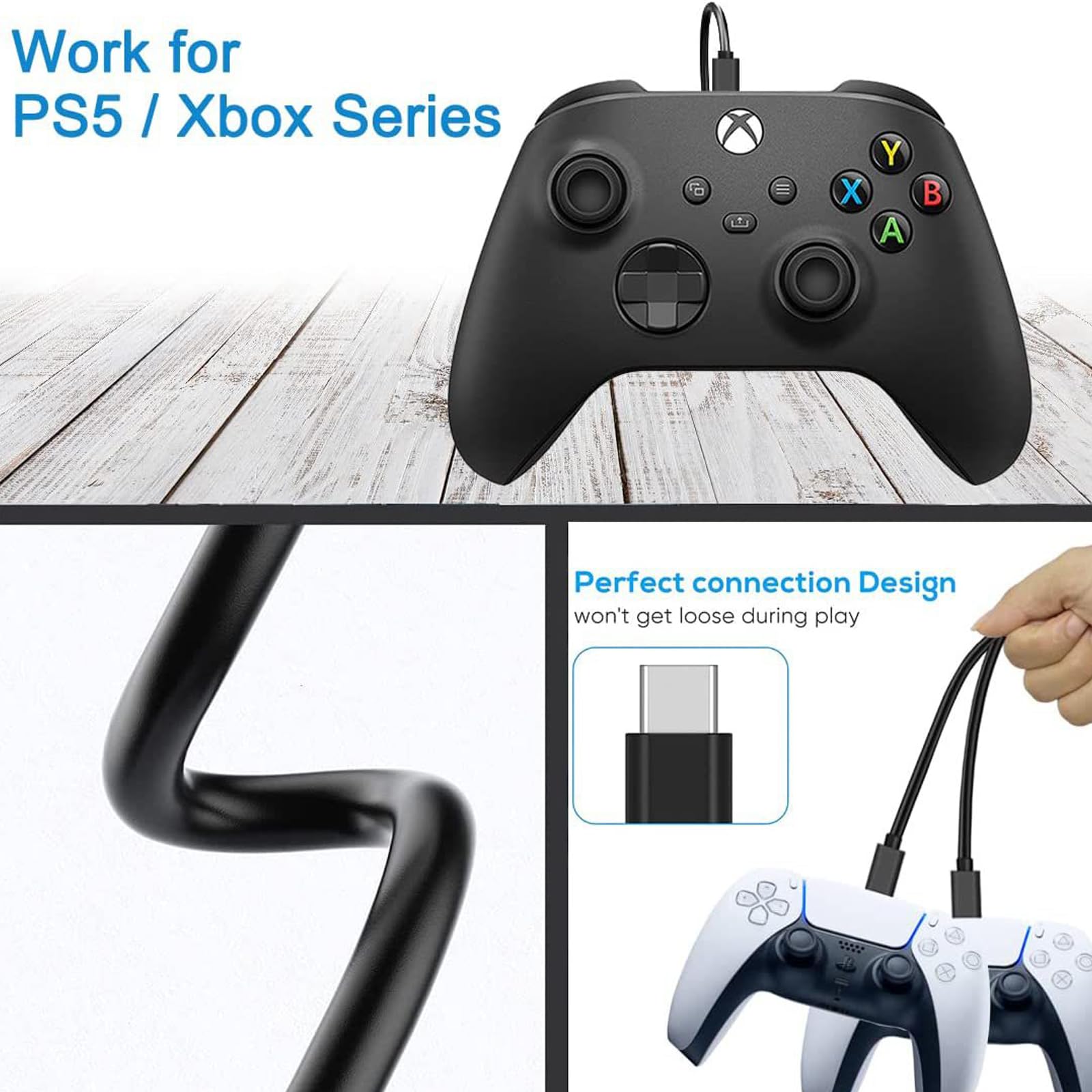 Charger Charging Cable Cord USB C for Xbox Series S/X and Xbox Elite Controller Series 2 Charging Cable,PS5 Controller Wire PS5 Dual Sense,Switch/Pro/Lite Controller,Steam Deck Replacement 6.6 FT Cord