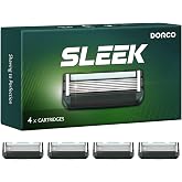 DORCO SLEEK 6-Blade Razor 4 Refills, Shaving Razors for Men | Patented Thin Blades for Smooth Shave, Easy to Rinse, Protective Guards for Sensitive Skin, 4 Replacement Cartridges