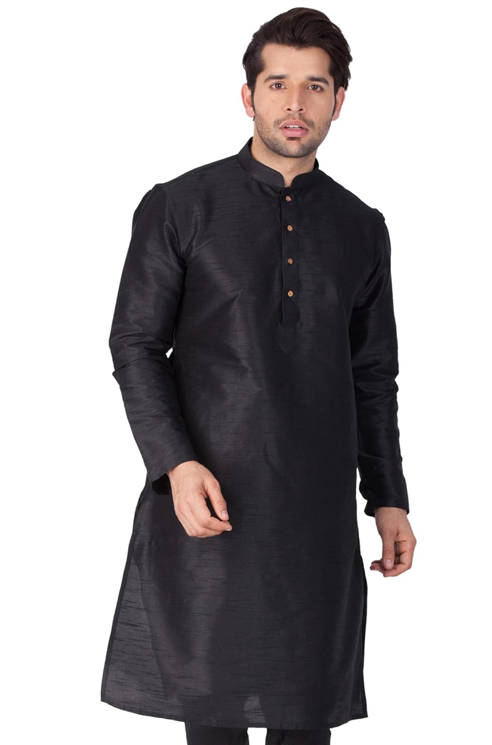 vastramay mens cotton silk kurta (black_vasmkbl001)
