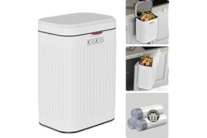 KSSKSS 2.1 Gallon Kitchen Compost Bin for Counter Top or Under Sink, Inner Bucket,Stainless Steel Hanging Small Trash Can with Lid for Kitchen/Cupboard/RV (White)