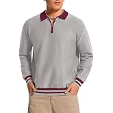 ChiaoLezhee Men's Fashion Contrast Color Waffle Sweater, Quarter-Zip Collared Long Sleeve Pullover - Lightweight Loose Fit