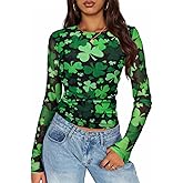 MOUSYA Valentine Sheer Tops for Women Mesh Long Sleeve Top See Through Sexy Going Out Tee Heart Graphic Undershirt