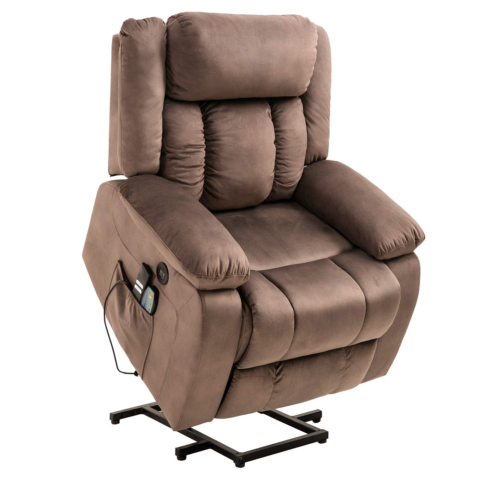 Mecor Lift Chair,Power Lift Recliner for Elderly,Fleece Massage Recliner Chair with Adjustable Headrest/Heat/Side Pockets/USB Charge Port for Living Room (Brown)