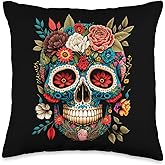 Beautiful Floral Decoration Sugar Skull Dia De Los Muertos Throw Pillow