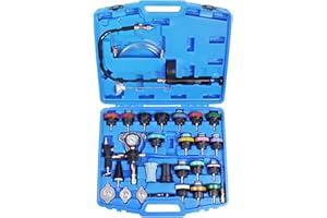 YSTOOL Radiator Pressure Tester Pneumatic Vacuum Cooling System Purge Refill Kit 28PCS Universal Automotive Water Tank Leak Test and Coolant Fill Tool Set with Adapters Gauge Case