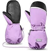 MCTi Kids Mittens Waterproof Winter Ski Warm Sherpa Lined Long Cuff with String