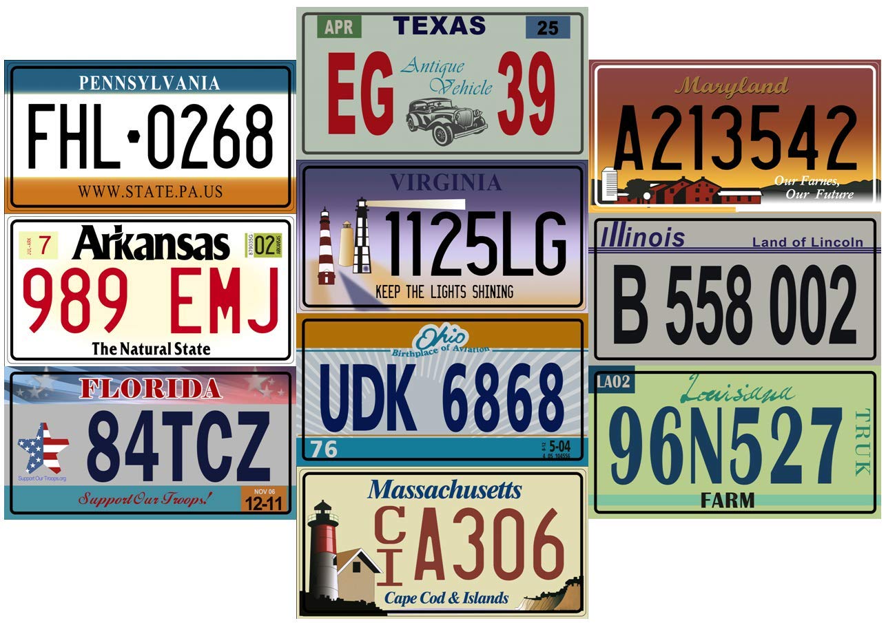- Set of 10 USA Metal Car License Plates - Replicas of Real American Plates (Lot Version 2)
