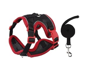 Muejjur Cat Harness and Leash Set for Walking – Escape-Proof Reflective Vest for Cats and Small Dogs, Adjustable Soft Air Mesh with Pressure-Reducing Design, 4.92ft (Red&Black, S)