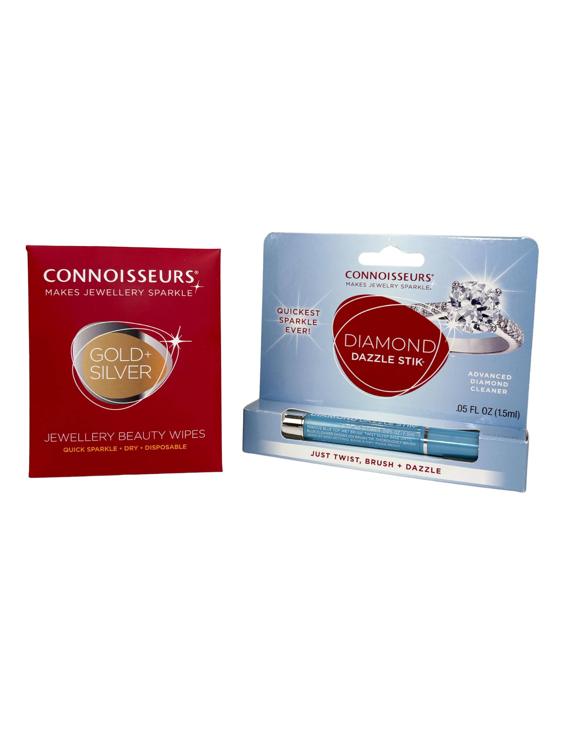 Connoisseurs Jewellery Cleaner Kit | Diamond Dazzle Stick & 6 Cleaning Cloth Wipes | Gold, Diamond, Platinum & Silver Jewellery Cleaner | Ring Cleaning