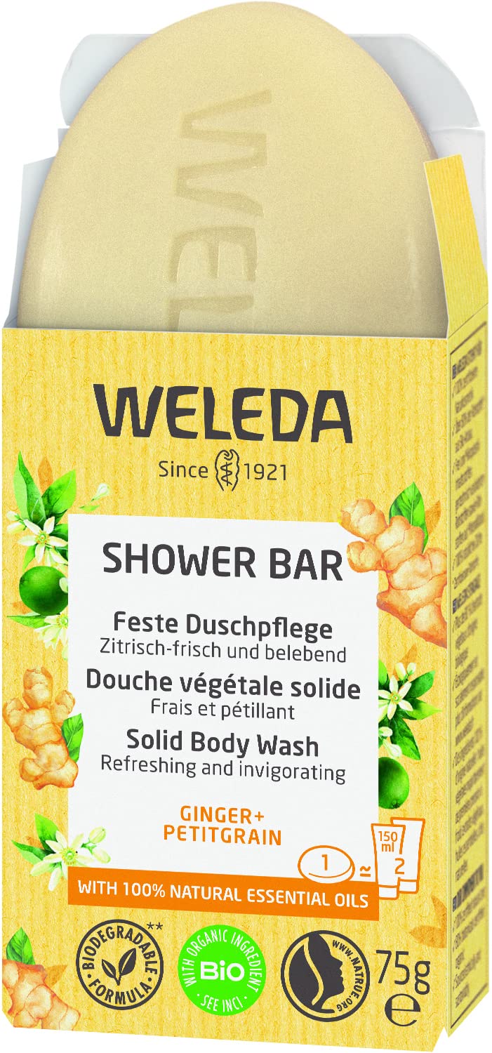 WELEDA Bio Festes Duschgel Ingwer & Petitgrain – feste Naturkosmetik Dusche mit Bio Sheabutter & erfrischendem Duft. Natürliche Shower Bar Seife für Männer & Frauen. 100% Vegan & Plastikfrei (1x 75g) 2