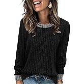 WIHOLL Long Sleeve Shirts for Women Lightweight Sweaters Fall Outfits 2026 Color Block Winter Clothing Dressy Casual Soft