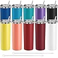 10 Pack Stainless Steel Skinny Tumblers with Lids and Straws 20 oz Double Wall Vacuum Insulated Tumbler Cup Graduation Teache