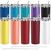 10 Pack Stainless Steel Skinny Tumblers with Lids and Straws 20 oz Double Wall Vacuum Insulated Tumbler Cup Graduation Teache