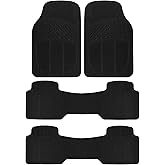BDK 3-Row ProLiner Original Heavy Duty 4pc Front & Rear Rubber Floor Mats for Car SUV Van (Fits 3rd Row Vehicles) - All Weather Protection Universal Fit (Black)