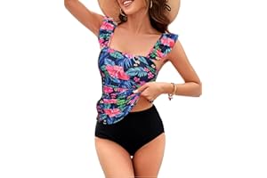 Kate Kasin 2025 Two Piece Tankini Swimsuits for Women High Waisted Tummy Control Floral Swimwear Ruched Padded Bathing Suits