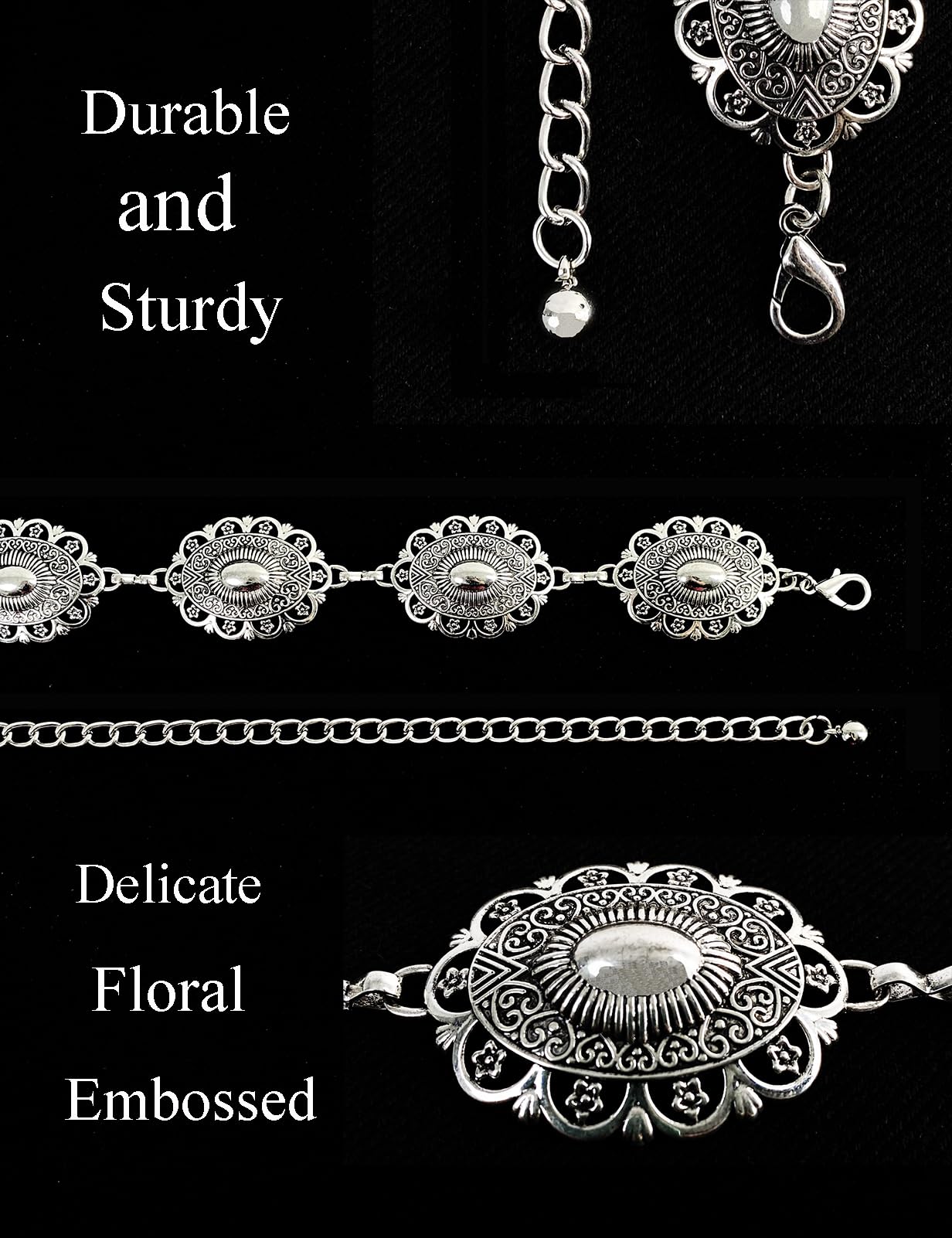 TOPACC Western Metal Concho Belt for Women Cowgirl Chain Belts for Dresses Jeans Country Concert Outfit