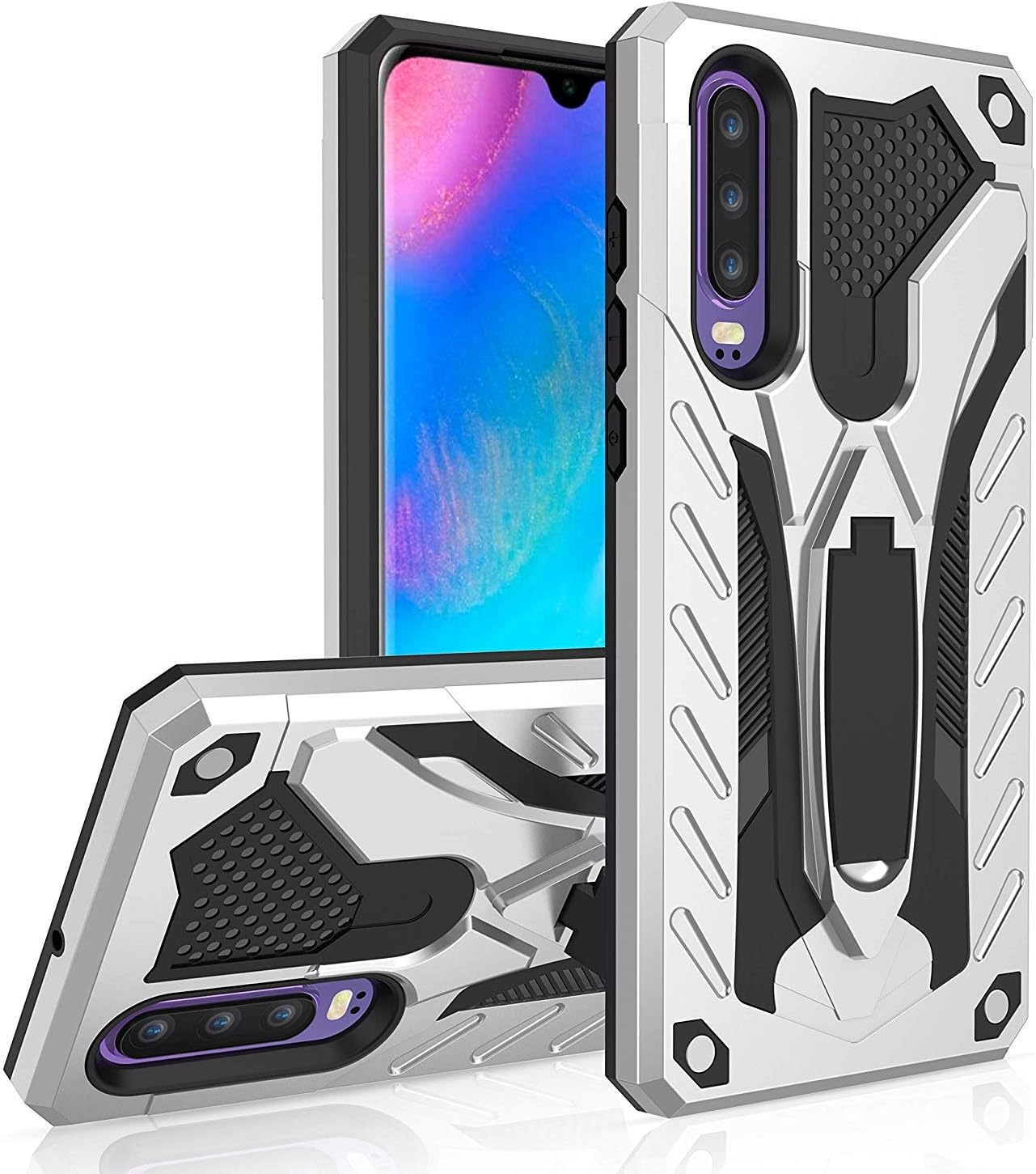 TOPOFU® for Huawei Y9s Case,Stylish Dual Layer Hard PC Back Case with Ring Grip Kickstand & Support Magnetic Car Mount Function Cover for Huawei Y9s-Silver