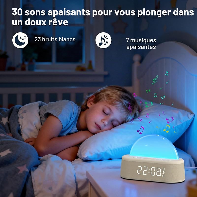 Réveil Lumineux Simulateur d'aube, Eveil Lumière Reveil Matin 8 Couleurs