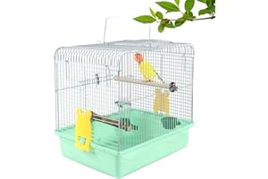 COKUUCO Portable Bird Cage for Small Birds - Green Bird Cage for Travel, Going Out, Walking to The Vet with Station Pole Food Box Water Fountain