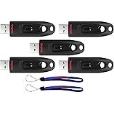 SanDisk 32GB (Five Pack) USB 3.0 Flash Ultra Memory Drive CZ48 - Bundle with (2) Everything But Stromboli Lanyard