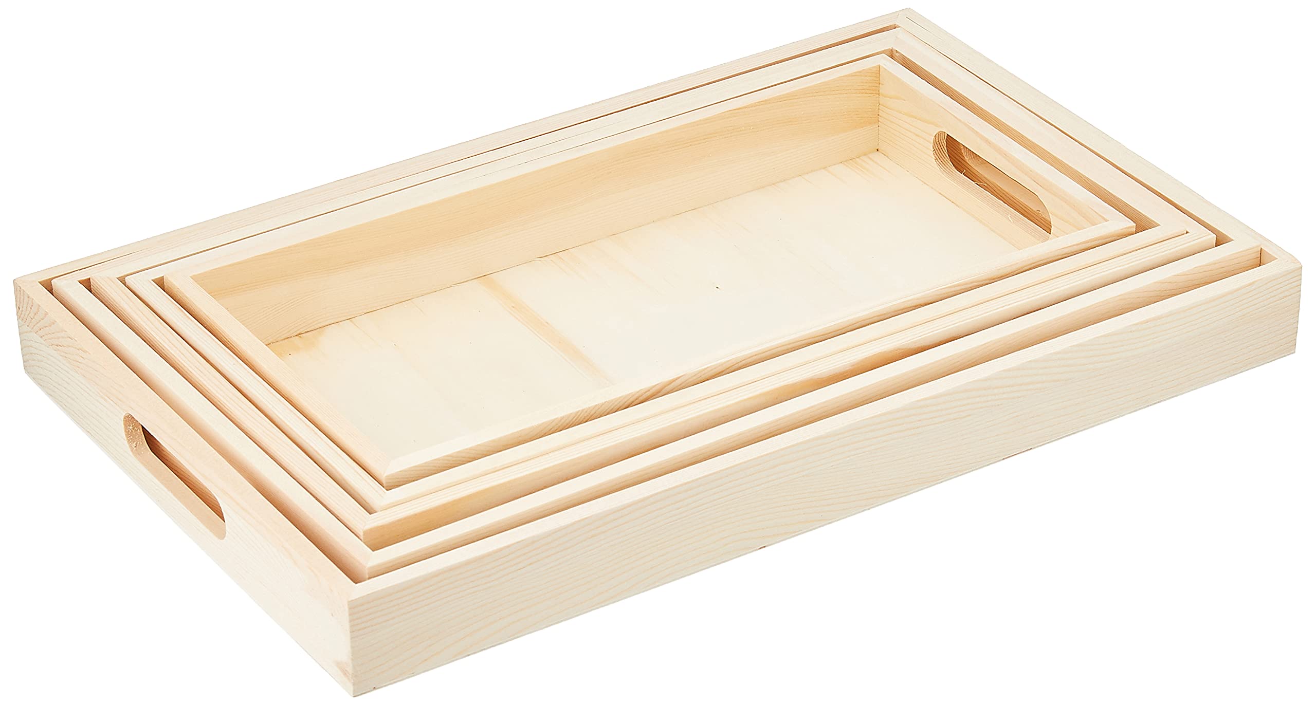 Multicraft Imports Paintable Wooden Trays W/Handles 5 kg-6.625-inch x 13-inch to 10.125-inch x 16.125-inch