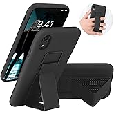 LAUDTEC Silicone Kickstand Case Compatible with iPhone XR, Vertical and Horizontal Stand Hand Strap Metal Kickstand Cover, Flexible Soft Liquid Silicone Stand Case for iPhone XR (Black)