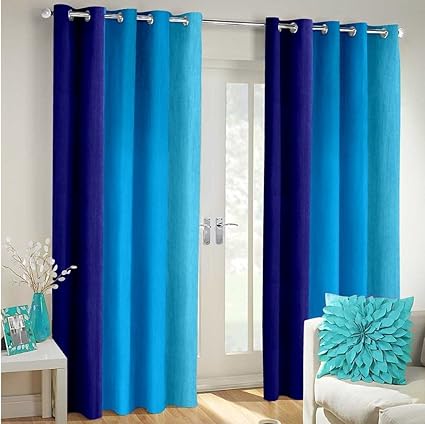 Super India Multi-Colour Fancy Polyester Eyelet Faux Silk- Premium Home Living Curtains Set of