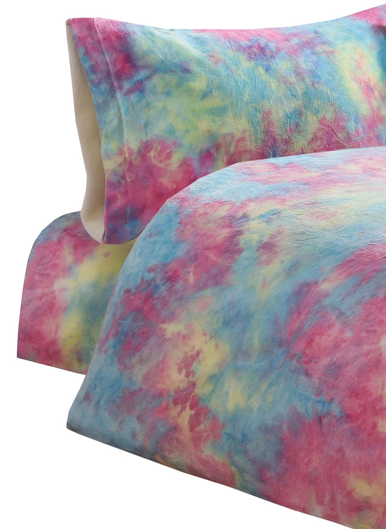 Olivia Rocco Rainbow Multi Teddy Fleece Duvet Set Super Soft Quilt Set, Single Fitted Sheet