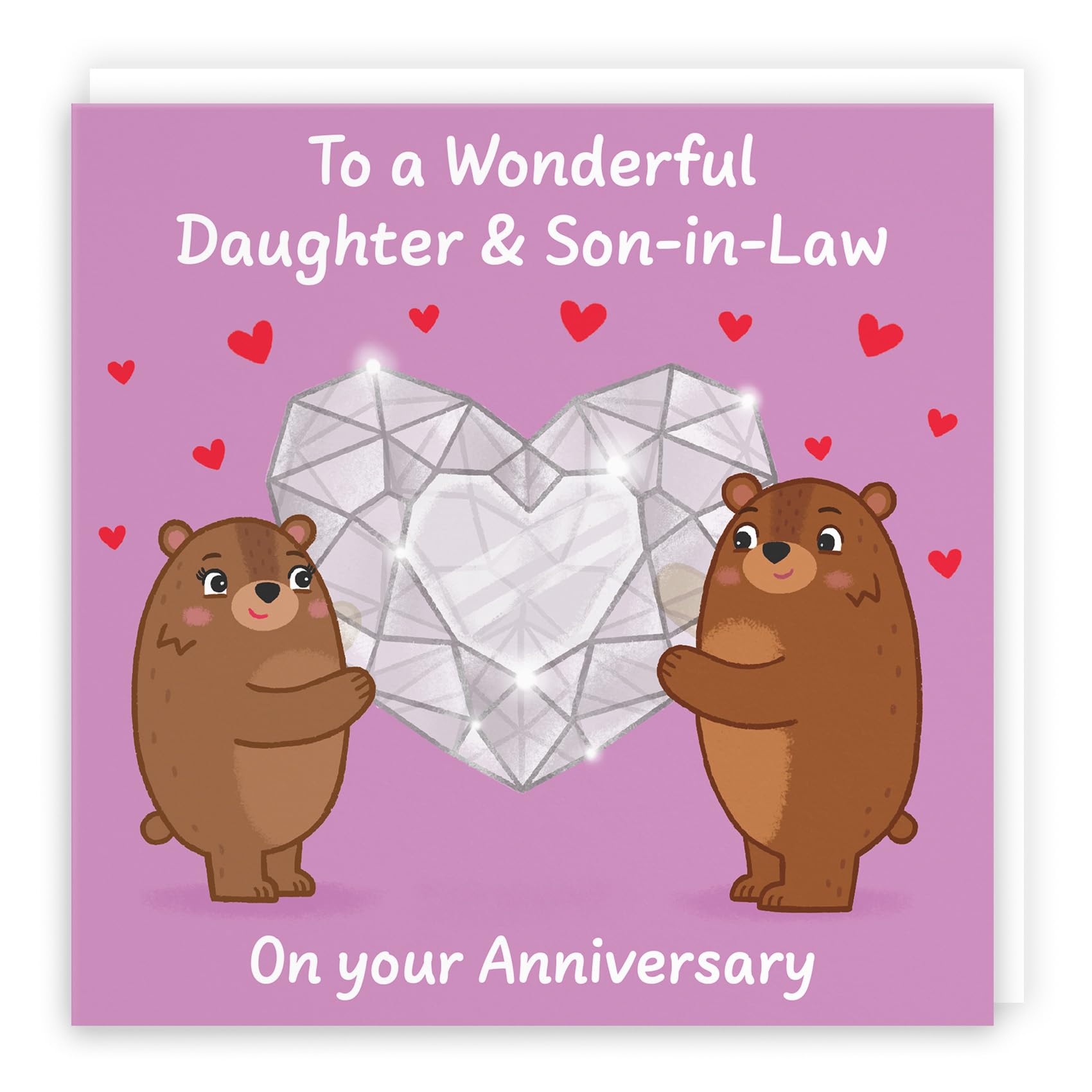 Hunts England - Cute Sparkling Love Daughter And Son In Law Anniversary Card - Fun Bears Anniversary Card For Daughter And Son-in-Law - Love Story Collection