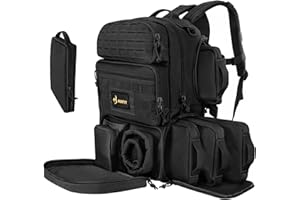 HUNTIT Tactical Range Backpack for Handguns and Ammo with 5 Pistol Cases Gun Backpack Shooting Backpack Pistol Range Bag with Waterproof Rain Cover(Black)