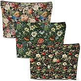 3pcs Cosmetic Bags for Women Makeup Bag, Bachelorette Party Favors Christmas Birthday Friendship Gifts for Women Girls Mom Travel Toiletry Bag Skin Care Bag, Vintage Forest Flowers Birds Patterns