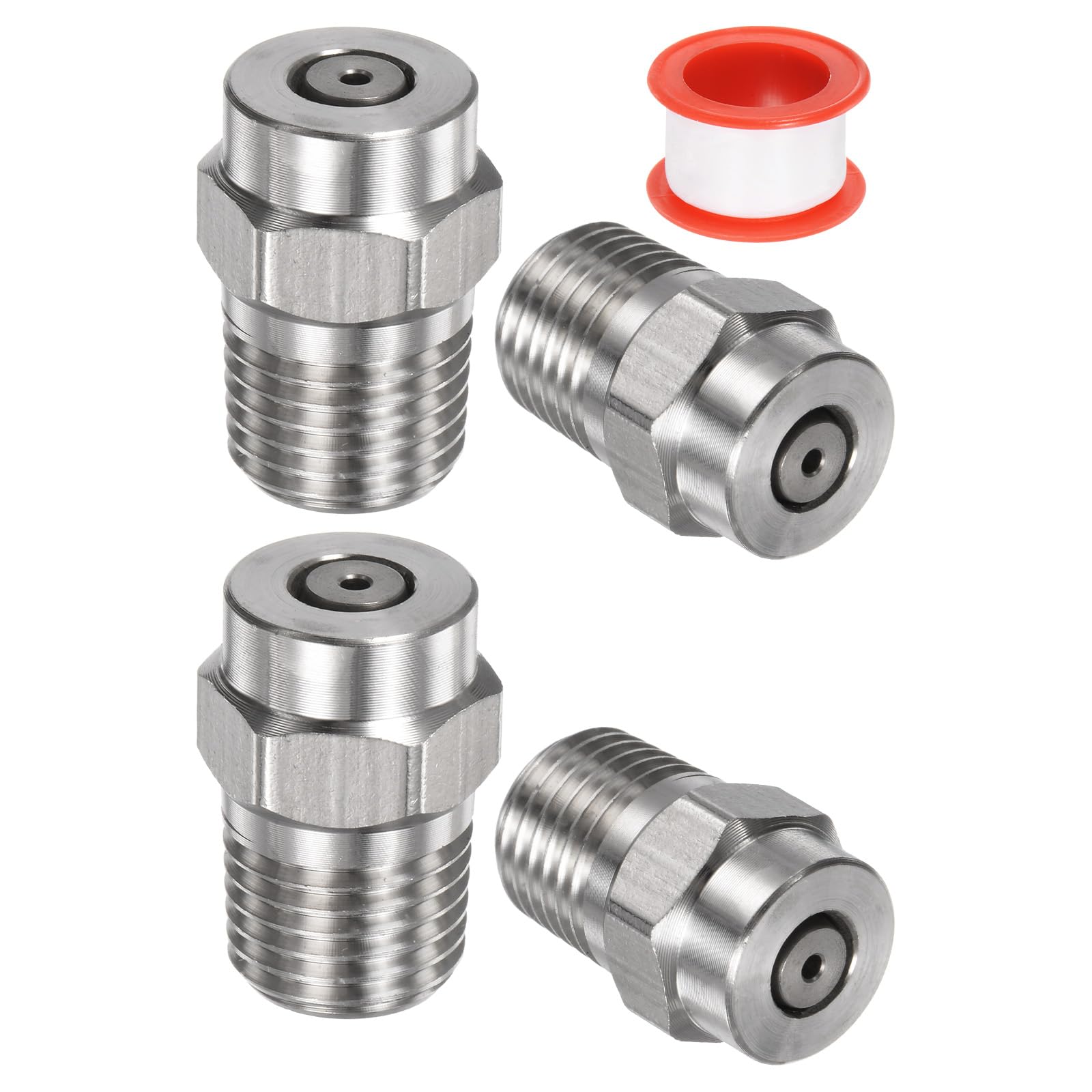 M METERXITY 4 Pack Surface Clean Tips - 0 Degree 1/4" NPT Male #00060 Pressure Washer Nozzles Cleaner Nozzle Replacement, Stainless Steel with Sealing Tape for Water Guns (1.514mm Orifice)