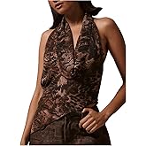 MakeMeChic Women's Cheetah Print Halter Tops Draped Front Open Back Y2k Party Tank