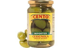 Cento Imported Cerignola Green Olives, 11.6 Oz, Whole Jumbo Italian Olives in Brine for Antipasto, Salad, Charcuterie Board, Bruschetta, Imported from Puglia, Italy - Gluten-Free, Non-GMO