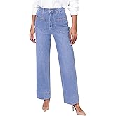 GRAPENT Wide Leg Jeans Woman Trendy High Waisted Patch Pocket Stretchy Denim Pants Vintage Casual Trouser Jeans
