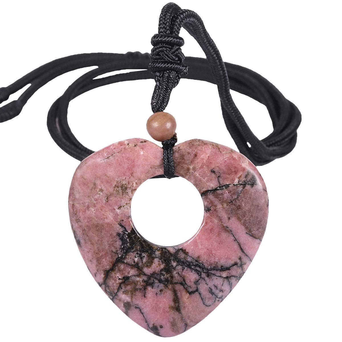Nupuyai Healing Crystal Heart Pendant Necklace for Women, Natural Polished Stone Pendant with Adjustable Cord, 70cm Rhodonite — image 1