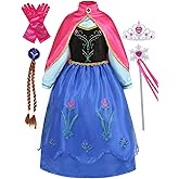 isswya Princess Dress For Girls Princess Costume Cosplay Halloween Christmas Party Dress Up Long Sleeve with Cape 3-10Y