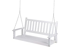 Shine Company Maine 54" Outdoor Wood Porch Swing with Chains, Hanging Bench, 4.5 Ft, White